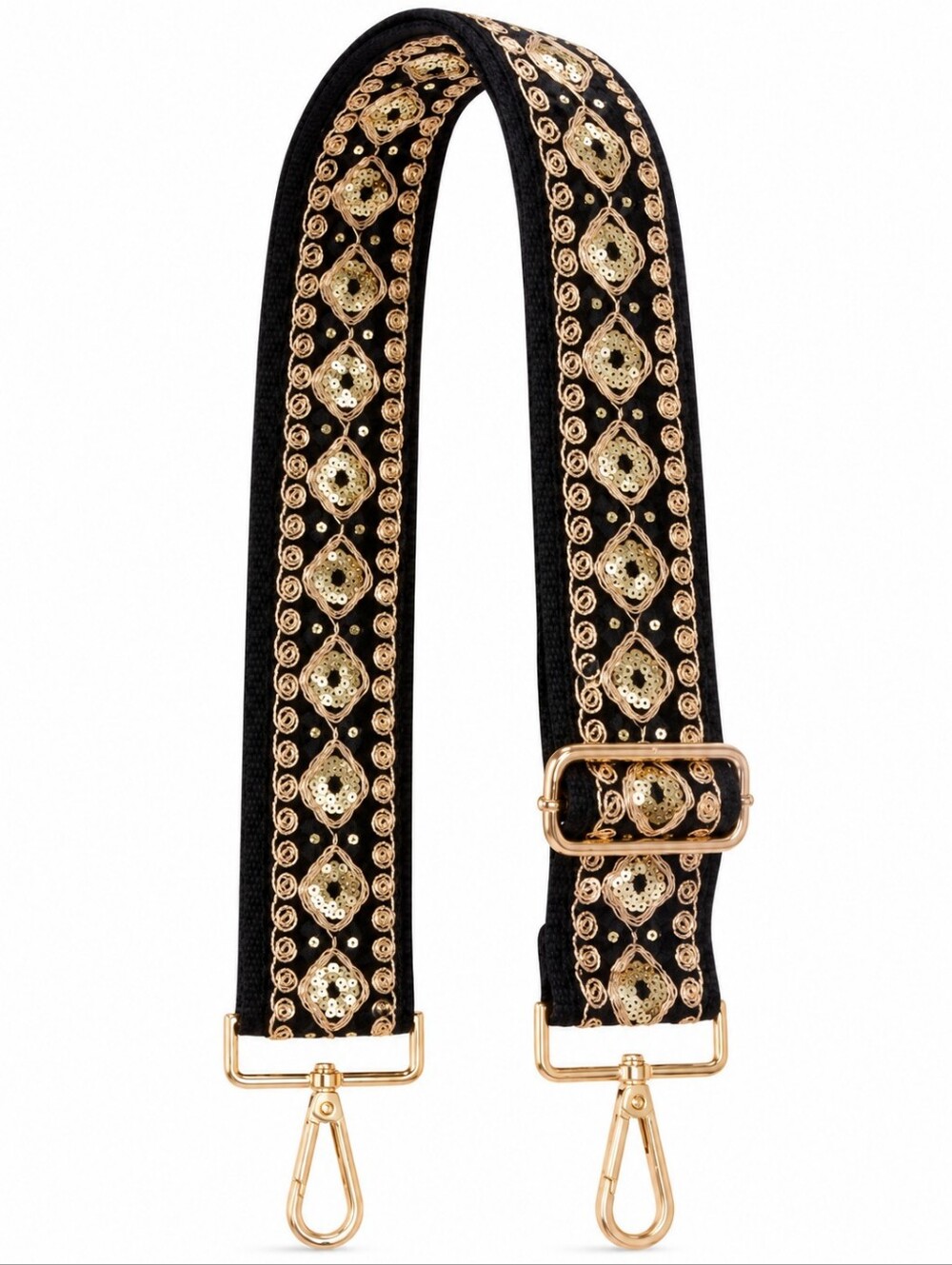 Black & Gold Sequin Embroidered Adjustable Bag Replacement Strap